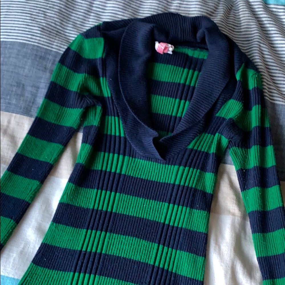 Derek Heart Cowl Neck Striped Sweater